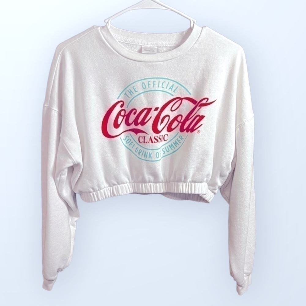 Coca Cola brand Juniors white crop sweater, size Large. Like new condition - Picture 1 of 3